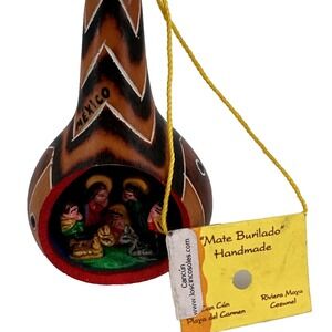 Mate Burilado Mexico Handmade Nativity Scene Gourd Ornament Folk Art Cancun